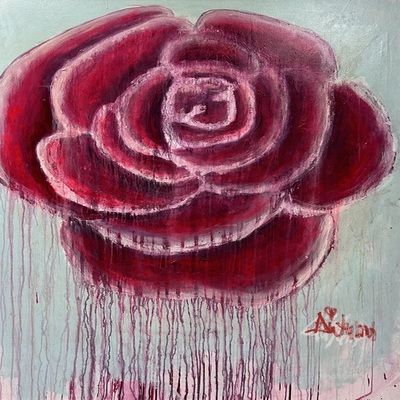 AUTUMN de FOREST - Turquoise Rose - Acrylic on Canvas - 52x48 inches