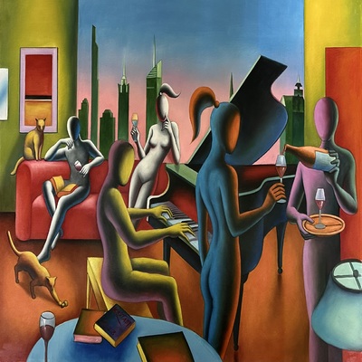 MARK KOSTABI - Between The Keys - Oil on Canvas - 35 7/8 x 47 5/8 inches