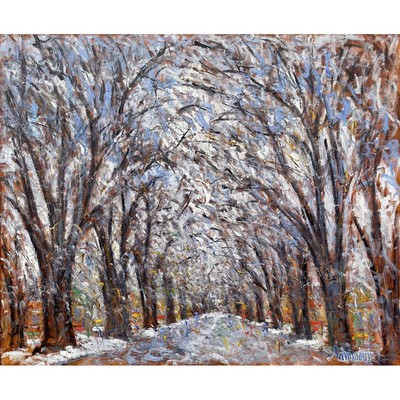SAMIR SAMMOUN - Allée des Érables, neige La Prairie - Oil on Canvas - 30 x 36 inches