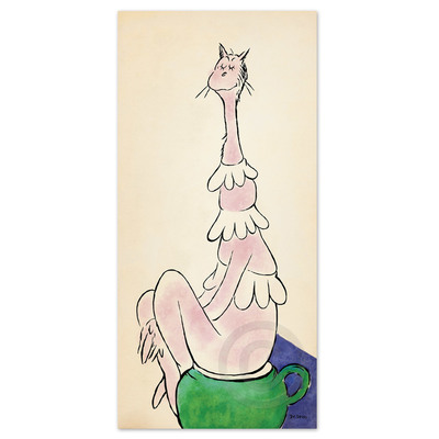 DR. SEUSS - Pinkish Cat on Greenish Pot - Mixed-Media Pigment Print on Acid-Free Paper - 42 x 20 inches