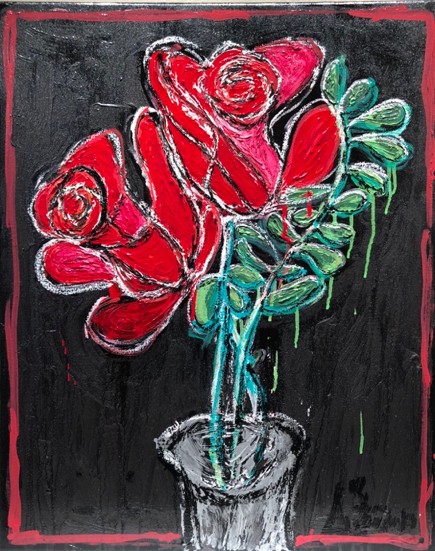 AUTUMN de FOREST - Dueling Roses - Acrylic on Canvas - 29x24 inches