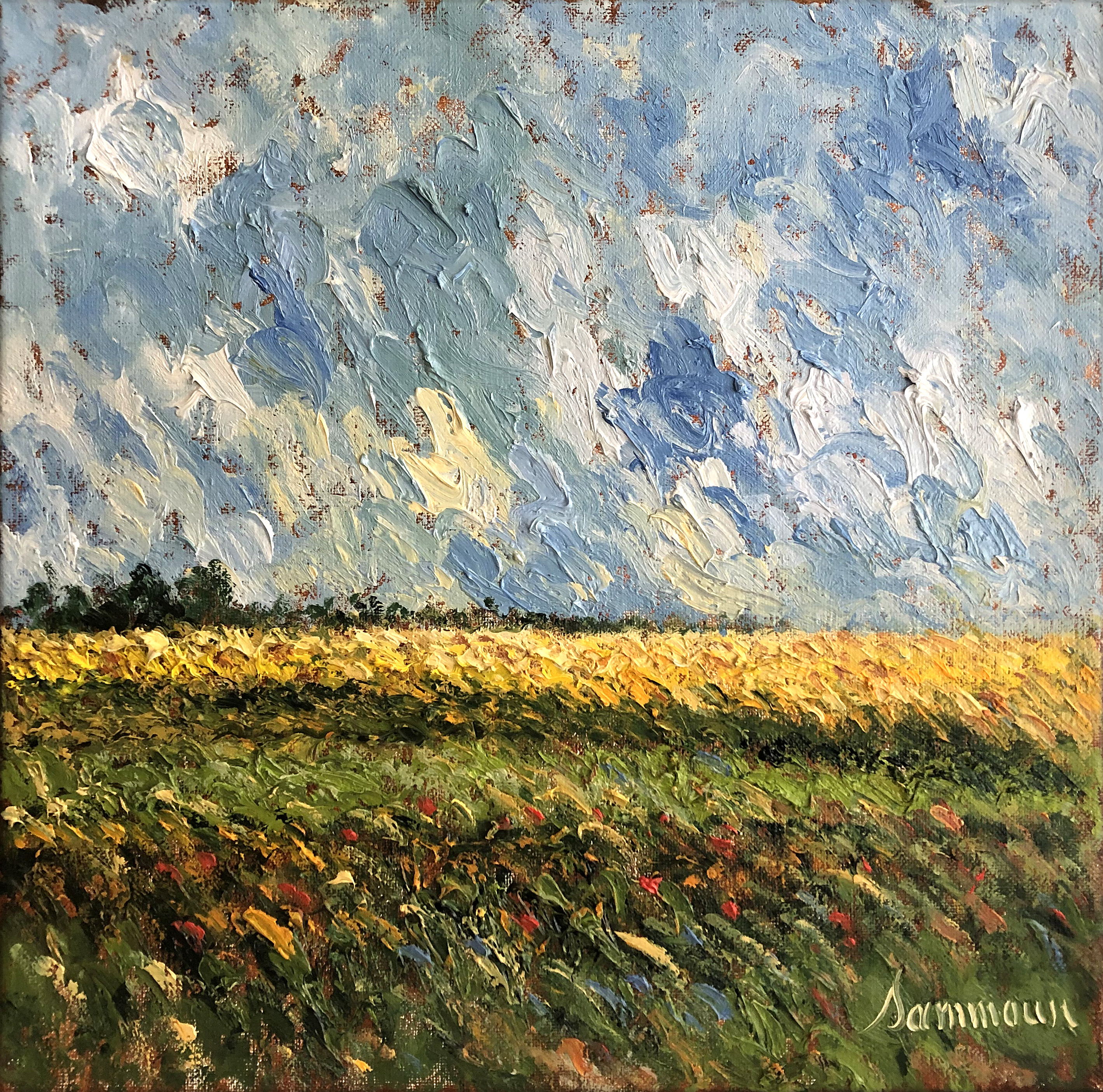 SAMIR SAMMOUN - Mustard Field - Oil on Canvas - 16 x 16 inches