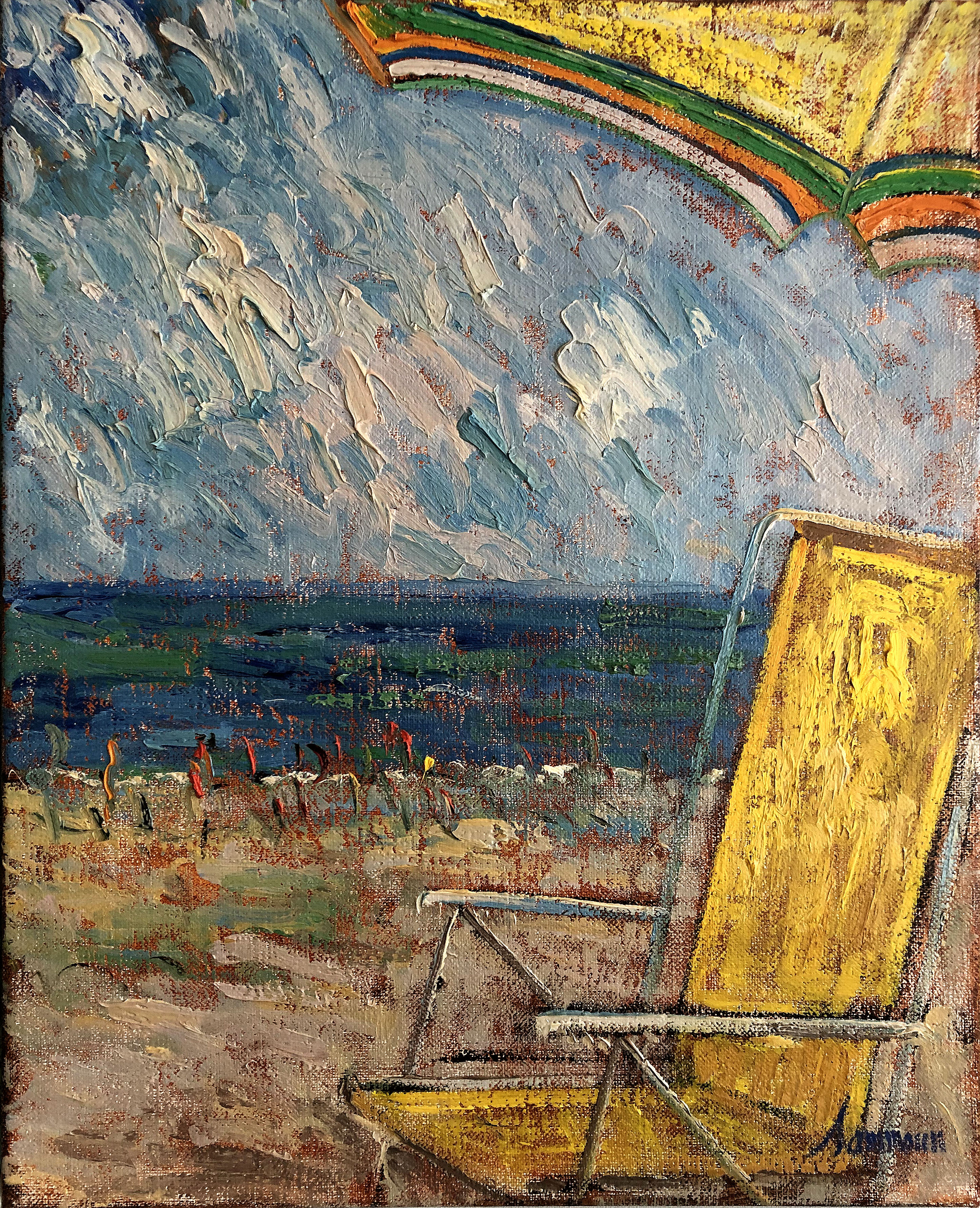 SAMIR SAMMOUN - At the Beach Under the Umbrella - Oil on Canvas - 20 x 16 inches