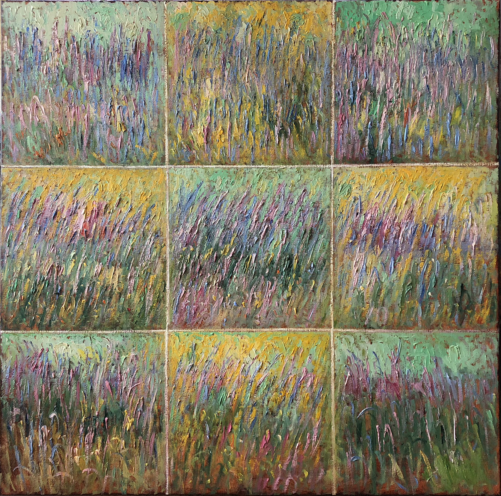 SAMIR SAMMOUN - Sun & Lavender Mosaic - Oil on Canvas - 48 x 48 inches