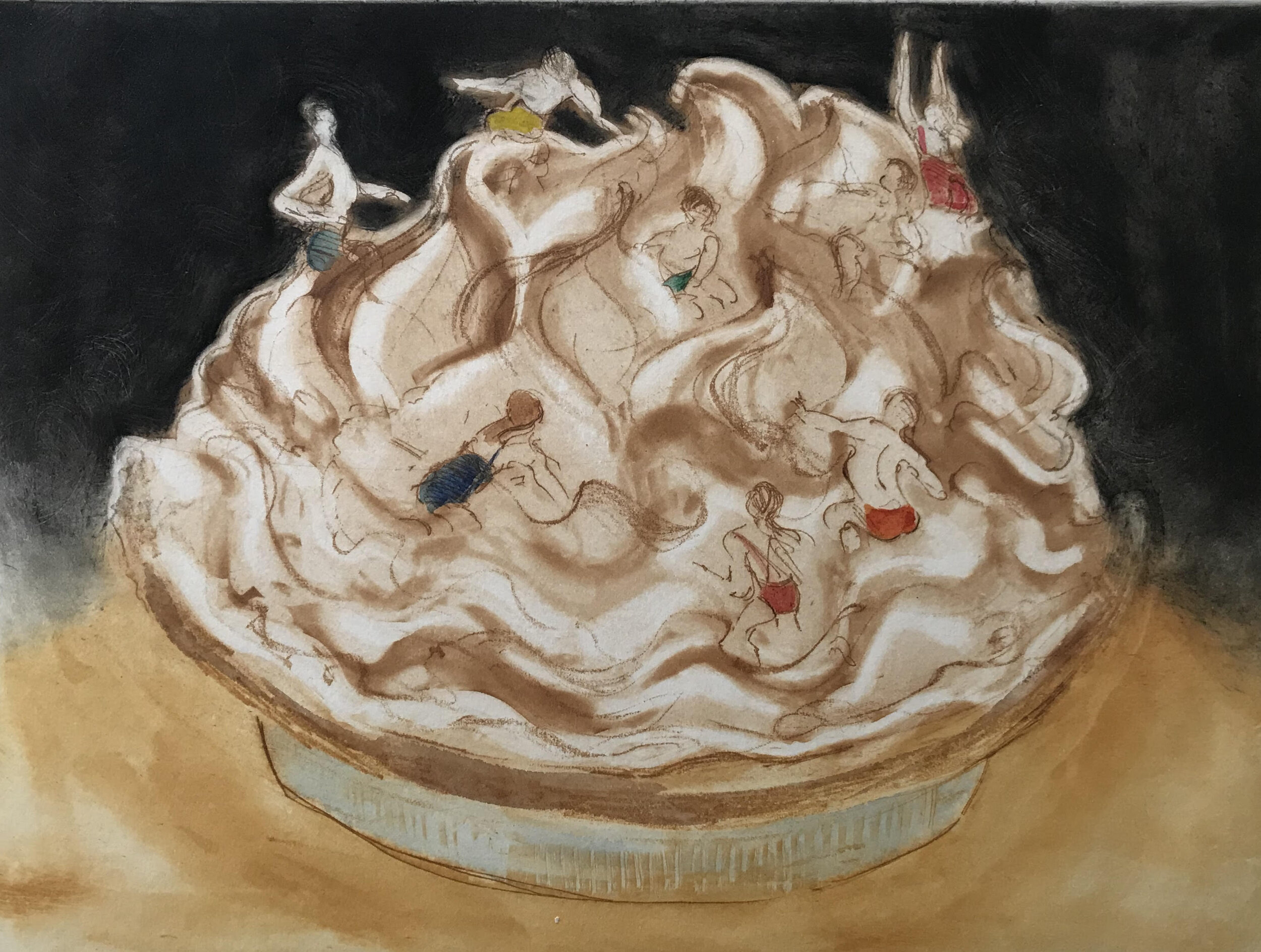 HELEN FRANK - Lemon Meringue Pie - Hand Colored Etching - 10 x 13 inches