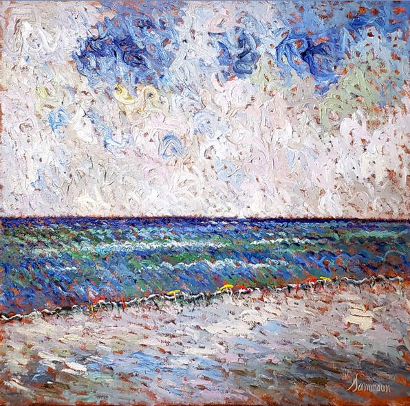 SAMIR SAMMOUN - At the Sea - Oil on Canvas - 36x36 inches