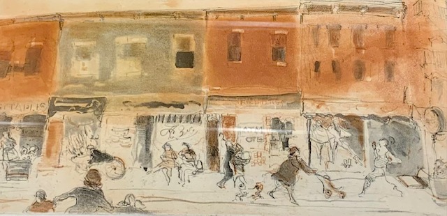 HELEN FRANK - Bleeker Street - Hand Colored Etching - 9 x 18 inches