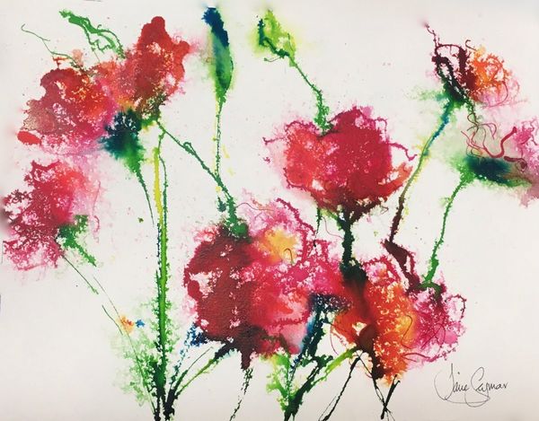 JANE SEYMOUR - Dancing Poppies lll - Watercolor on Paper - 12x16 inches