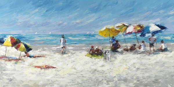 ELENA BOND - Beach Day Reunion - Mixed Media on Canvas - 30x60 inches
