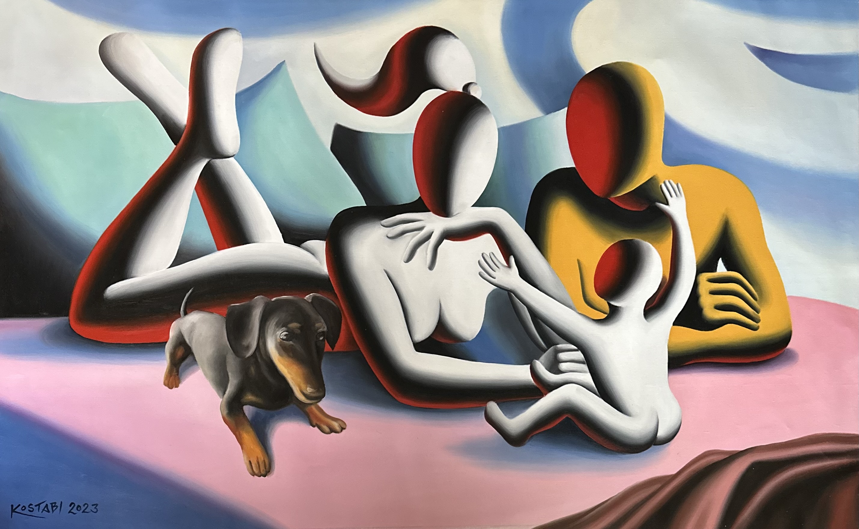 MARK KOSTABI - Wednesday Morning - Oil on Canvas - 51x32 inches