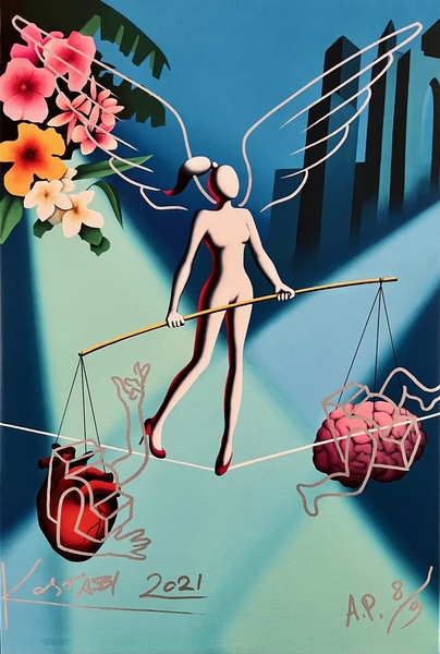 MARK KOSTABI - Power Play - Limited Edition Giclee on Canvas w/ Oil Pen - 25.75H x 17W inches