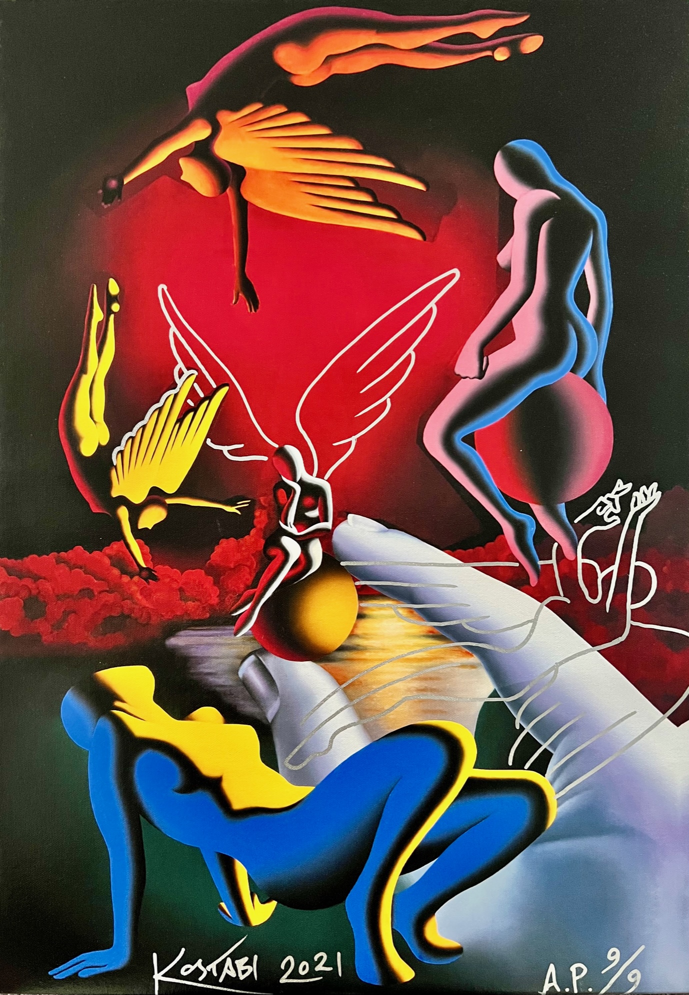 MARK KOSTABI - The Mysticism of Infinity - Limited Edition Giclee on Canvas w/ Oil Pen - 17.5 x 25 inches