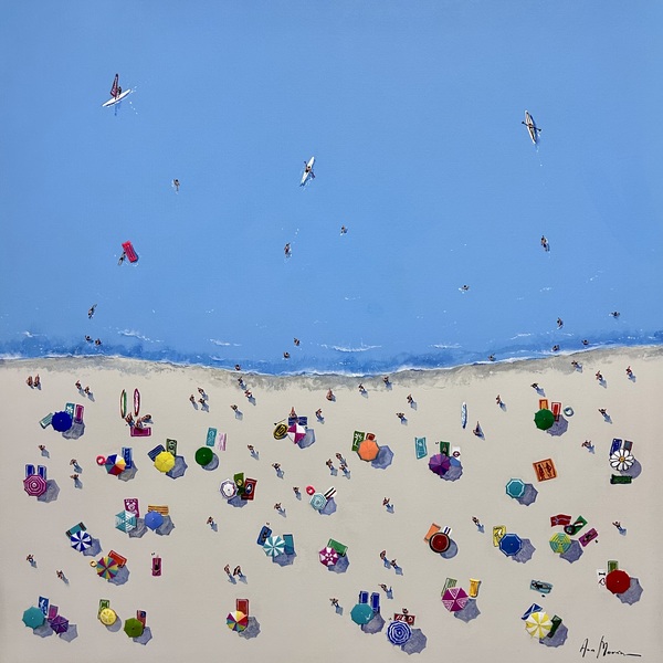 ANA MORAN - Take Me to the Beach - Mixed Media on Canvas - 39x39 inches