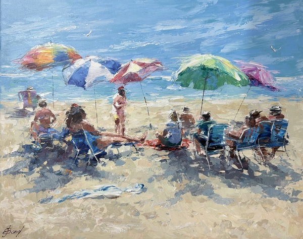ELENA BOND - Beachside Memories - Mixed Media on Canvas - 42x52 inches