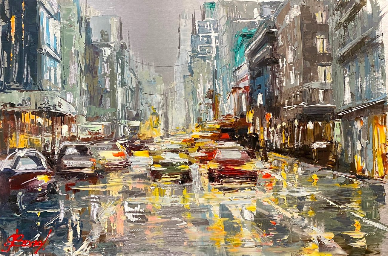 ELENA BOND - New York Streaming - Oil on Metal Panel - 12x18 inches