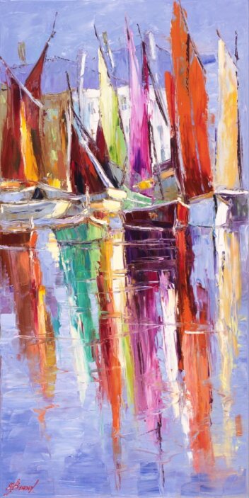 ELENA BOND - Reflecting Colors - Mixed Media Canvas - 48x24 inches