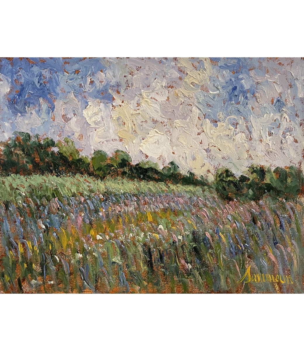 SAMIR SAMMOUN - Green Wheat Field and Wild Lavender - Oil on Canvas - 16 x 20 inches