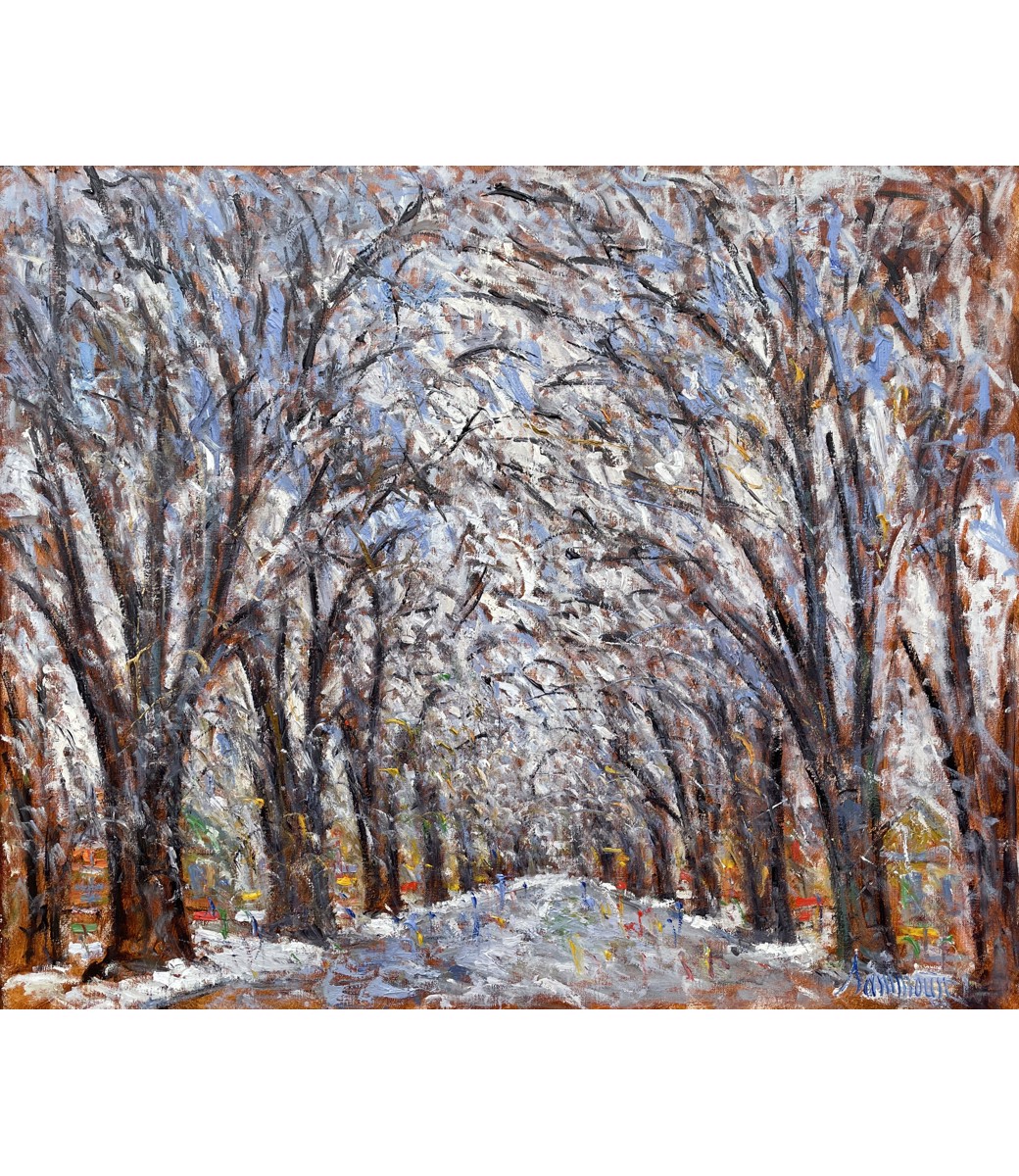 SAMIR SAMMOUN - Allée des Érables, neige La Prairie - Oil on Canvas - 30 x 36 inches