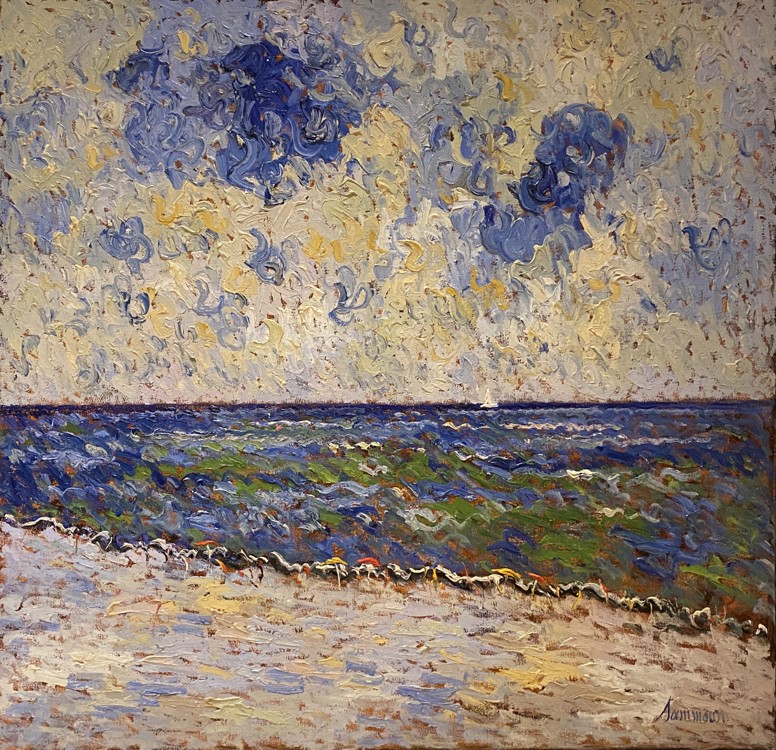 SAMIR SAMMOUN - The Beach - Oil on Canvas - 40 x 40 inches