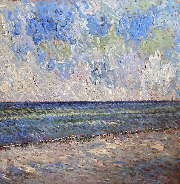SAMIR SAMMOUN - At the Sea - Unique Overpaint on Canvas - 36x36 inches