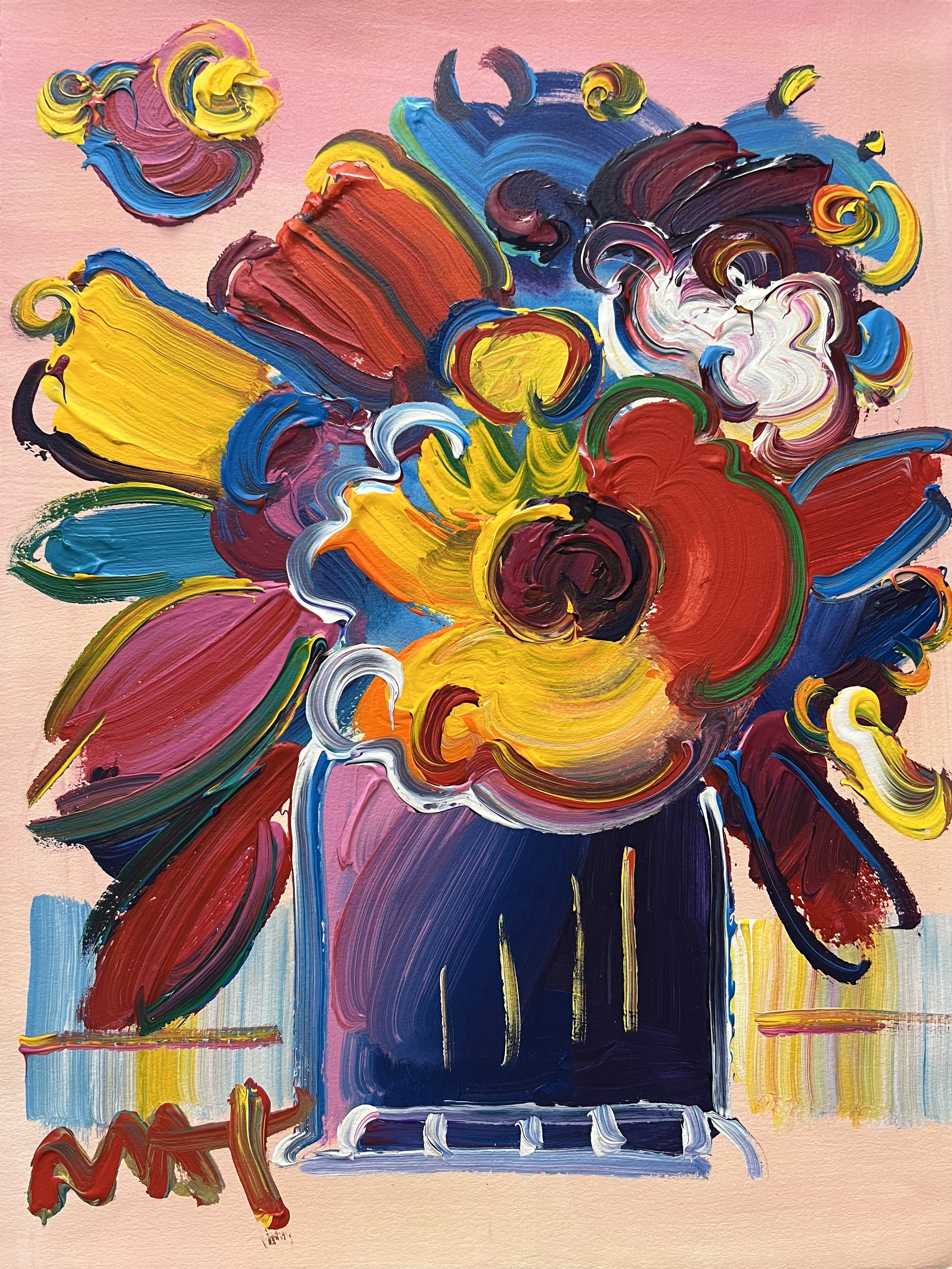 PETER MAX - Abstract Flowers - Acrylic on Paper - 16x12 inches