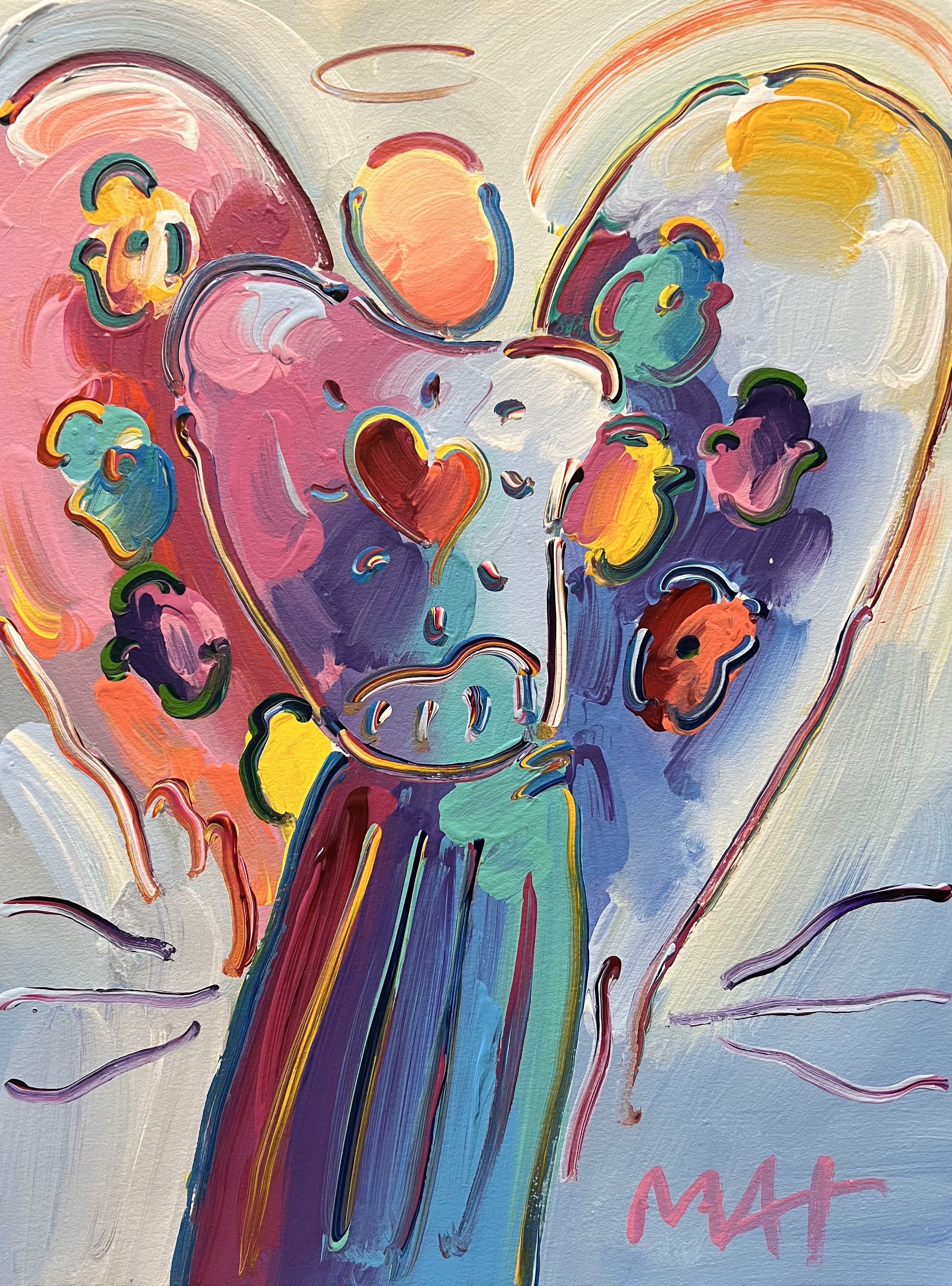PETER MAX - Angel With Heart - Acrylic on Paper - 16x12 inches
