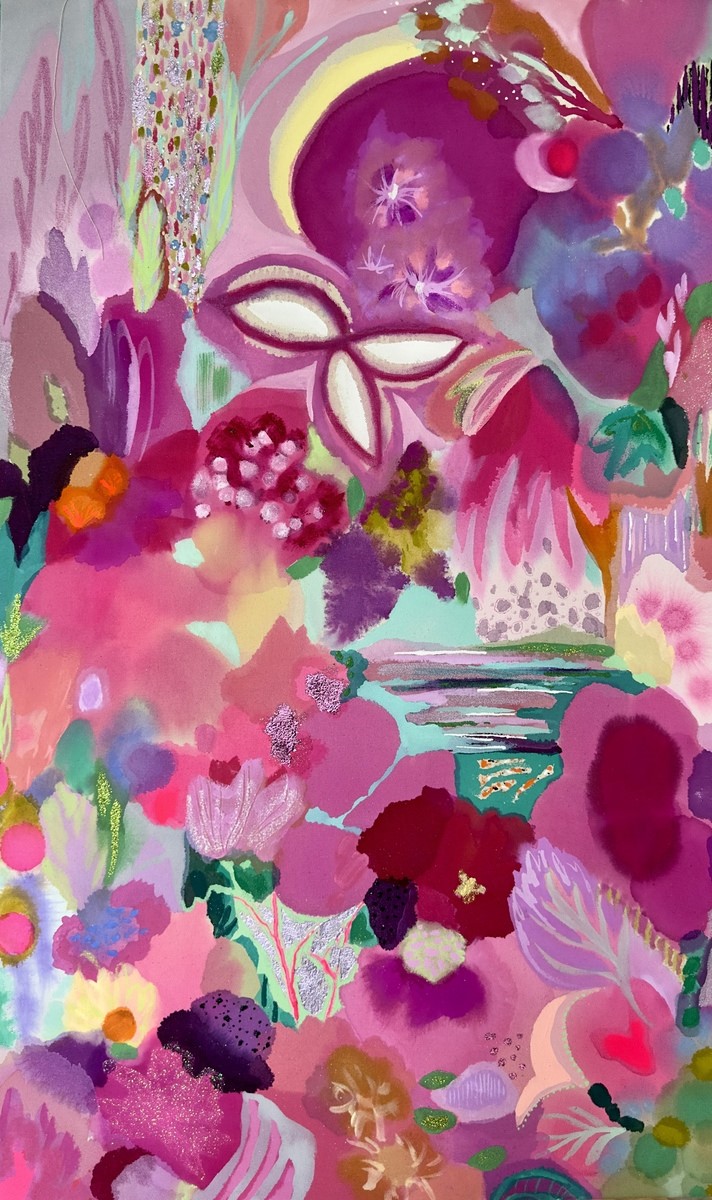 WYANNE THOMPSON - Sakura Blooms - Acrylic On Raw Unprimed Canvas - 36x22 inches