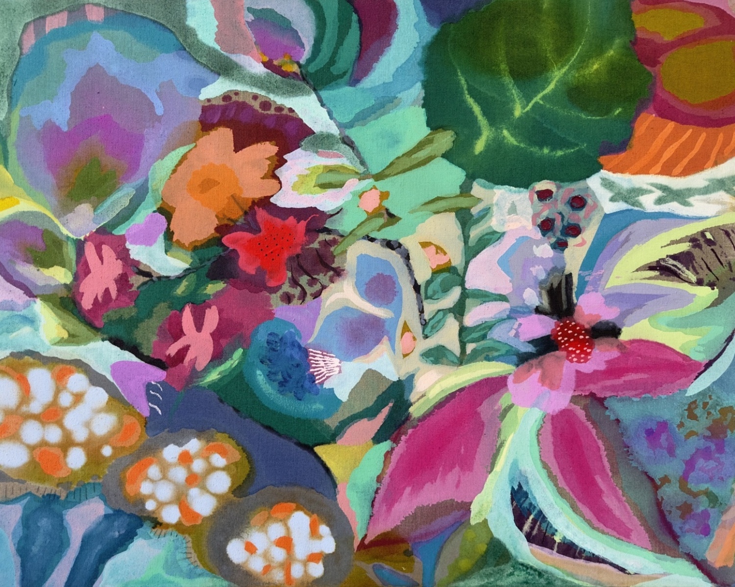 WYANNE THOMPSON - Blooms - Acrylic On Raw Unprimed Canvas - 30x38 inches