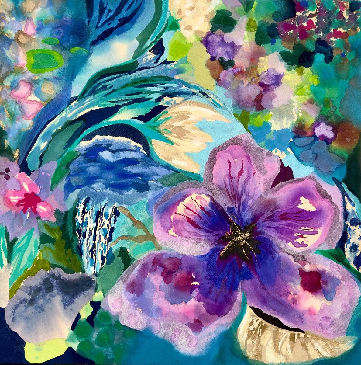 WYANNE THOMPSON - Orchid Splendor - Acrylic On Raw Unprimed Canvas - 30x30 inches