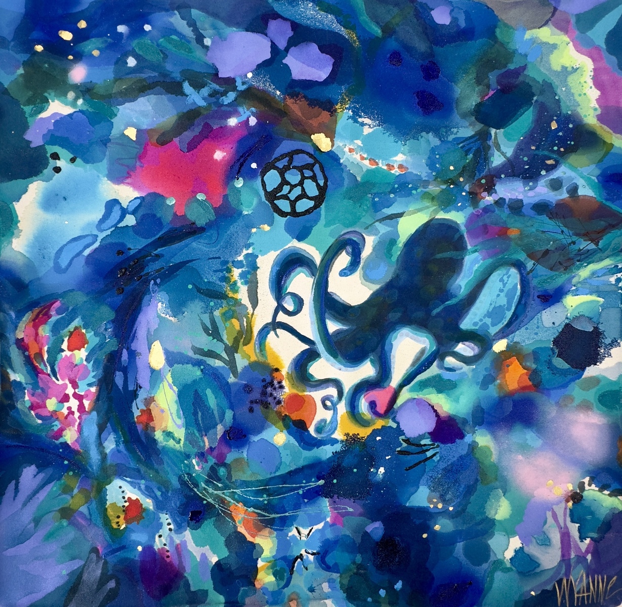 WYANNE THOMPSON - Starry Night - Acrylic On Raw Unprimed Canvas - 40x40 inches