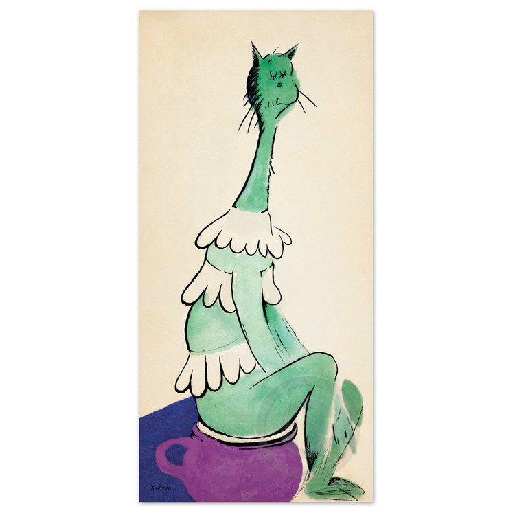 DR. SEUSS - Greenish Cat on Pinkish Pot - Mixed-Media Pigment Print on Acid-Free Paper - 42 x 20 inches