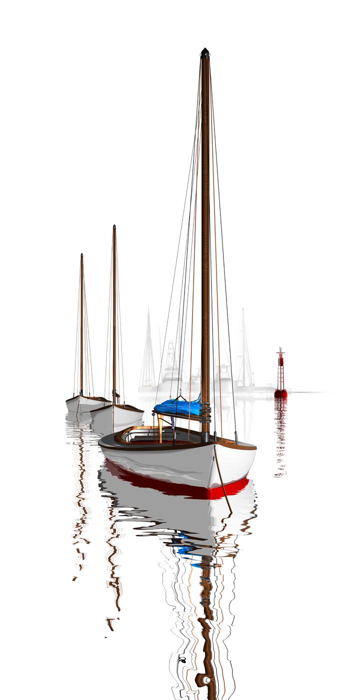 STEPHEN HARLAN - Three Sailboats - Limited Edition on Canvas or Aluminum - 15x30 - 20x40 - 25x50 - 30x60