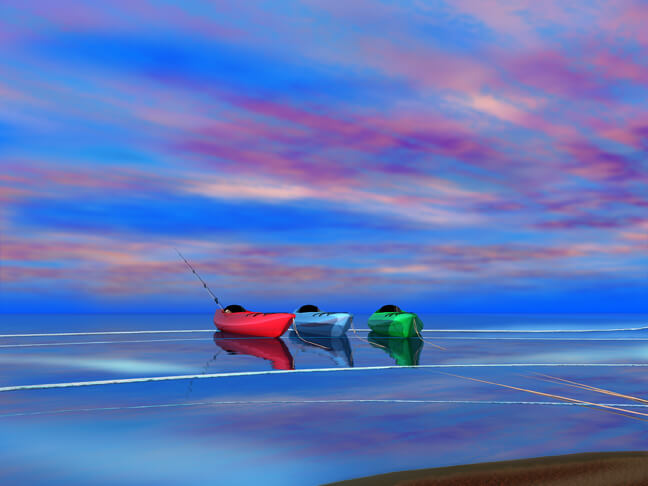 STEPHEN HARLAN - Three Kayaks - Limited Edition on Canvas or Aluminum - 24x32 - 30x40 - 36x48 - 45x60 - 48x64