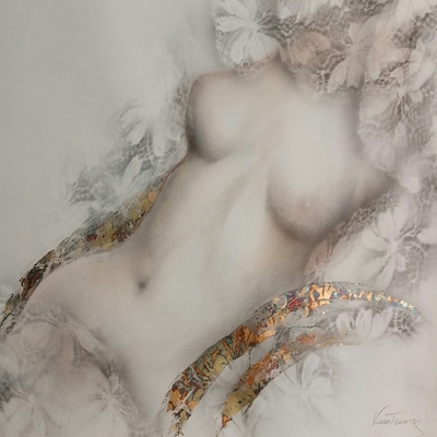 VICTORIA MONTESINOS - Reclining Nude - Mixed Media Paper - 15 x 20 inches