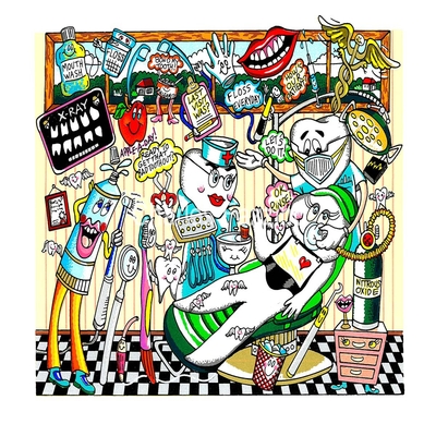 CHARLES FAZZINO - A Dose of Dental Hyjinx - 3-D Serigraph - 7.5" x 9.5" inches