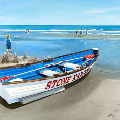 THOMAS STILTZ - Stone Harbor Rescue Boat - Oil on Canvas - 36x36 inches