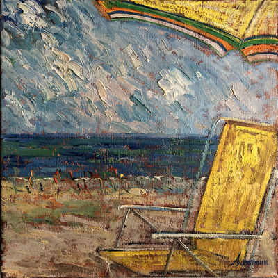 SAMIR SAMMOUN - At the Beach Under the Umbrella - Oil on Canvas - 20 x 16 inches