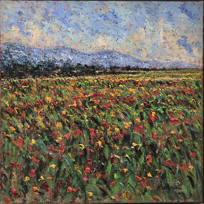 SAMIR SAMMOUN - Field of Poppies - Oil on Canvas - 20 x 20 inches