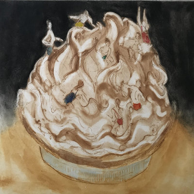 HELEN FRANK - Lemon Meringue Pie - Hand Colored Etching - 10 x 13 inches
