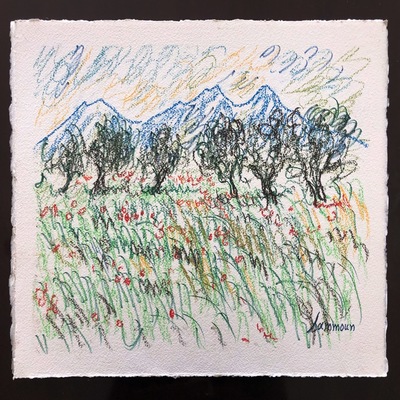 SAMIR SAMMOUN - Poppy Field, Provence - Watercolor Pastel on Paper - 13x9.5 inches
