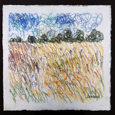 SAMIR SAMMOUN - Wheat Field - Watercolor Pastel on Paper - 19x13 inches