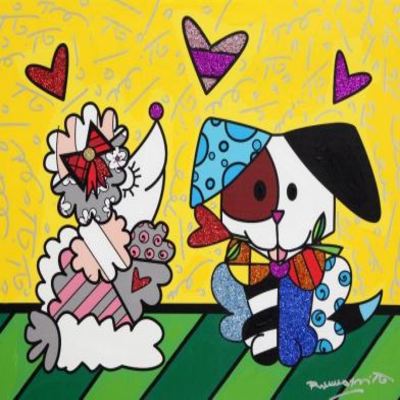 ROMERO BRITTO - Puppy Love - Original on Canvas - 24 x 30 inches