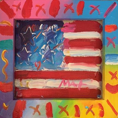 PETER MAX - Flag With Heart - Acrylic on Canvas - 9x12 inches