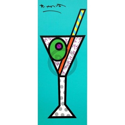 ROMERO BRITTO - Turquoise Martini - Limited Edition Giclle on Canvas - 10x25 inches
