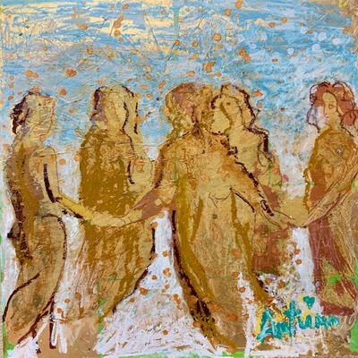 AUTUMN de FOREST - Ring Around the Rosie (Renaissance) - Encaustic on Panel - 24 x 24 inches