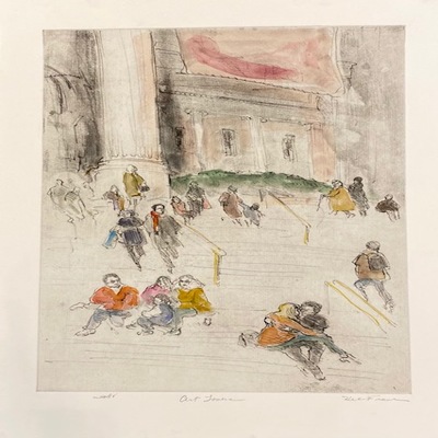 HELEN FRANK - Art Lovers - Hand Colored Etching - 12 x 18 inches