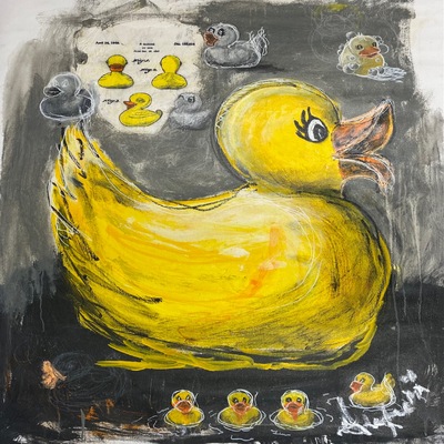 AUTUMN de FOREST - Ducks w/ Bubbles - Acrylic on Canvas - 30x42 inches