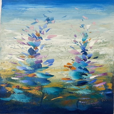 NATALYA ROMANOVSKY - Blue Field I - Acrylic on Canvas - 36 x 16 inches
