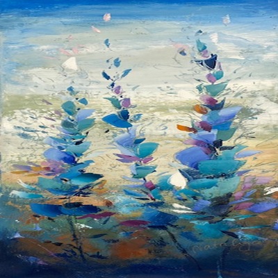 NATALYA ROMANOVSKY - Blue Field II - Acrylic on Canvas - 36 x 16 inches