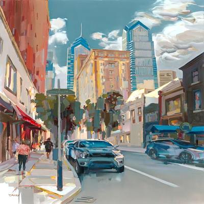 JOSEF KOTE - Philadelphia Streets - Acrylic on Canvas - 36x48 inches